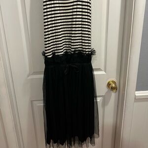 Audrey Ann Striped dress  Black, Cream top sewn on a tulle skirt.